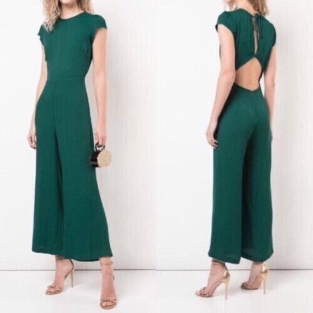 NEW Reformation Mayer Green Emerald Jumpsuit Size 8 Open Back